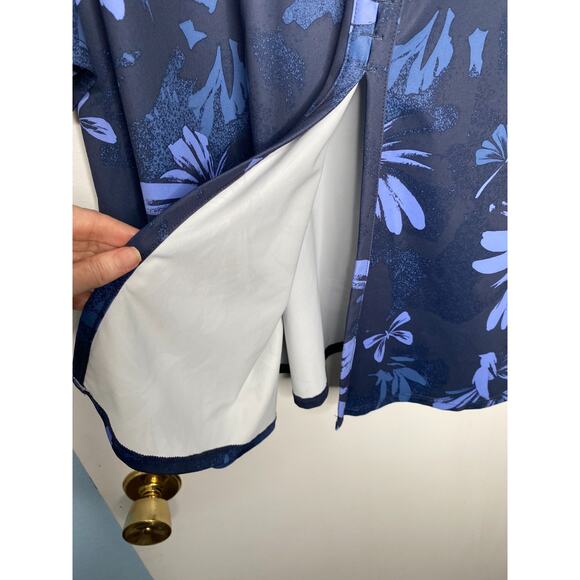 Columbia Womens Blue Floral Short Sleeve Top Plus Size 3X Open Back - Picture 4 of 8